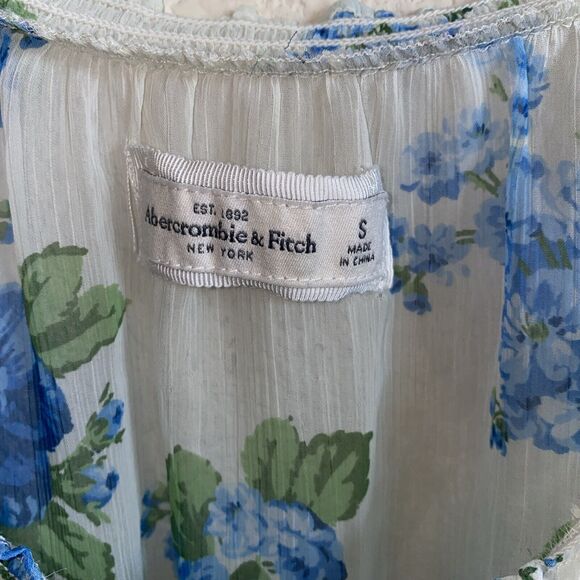 Abercrombie & Fitch Sheer Fairy Blue Flower Floral Ruffles whimsical S 90s top - Picture 3 of 8